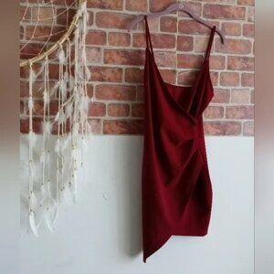 ✨ 5/$25✨ Boutique ♡ Cocktail Dress - Faux Wrap, Surplice Top, Stretchy, Deep Red